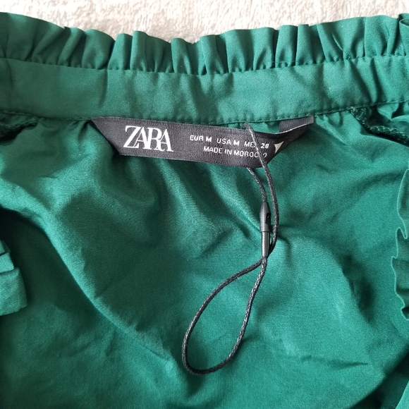 ZARA Green Voluminous Tiered Babydoll Taffetta Mini Dress - Picture 6 of 13
